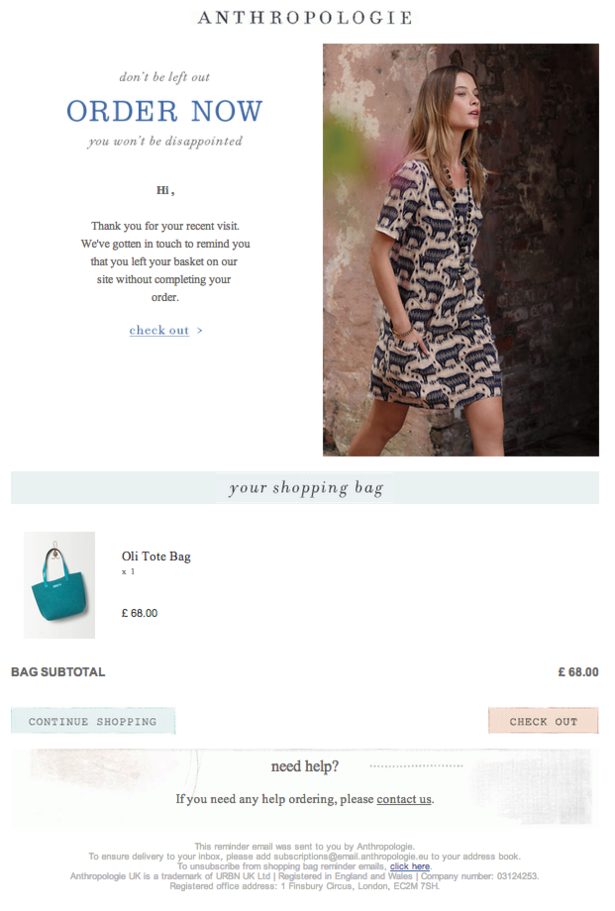 Anthropologie email screenshot