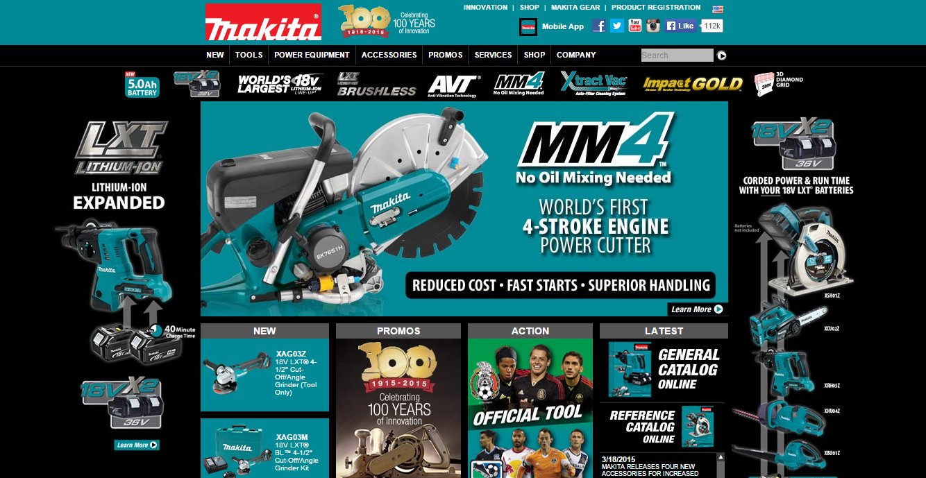 Makita Tools home page screenshot