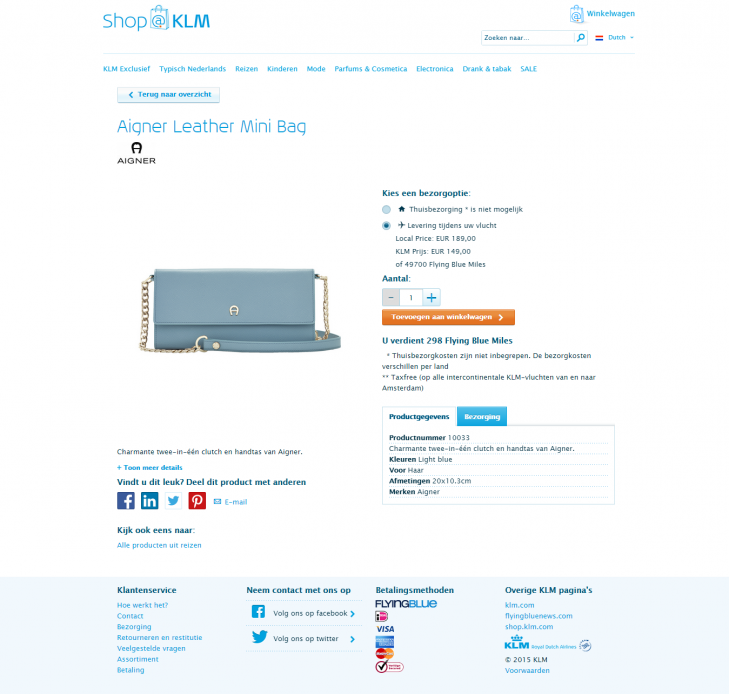 klm shop product page