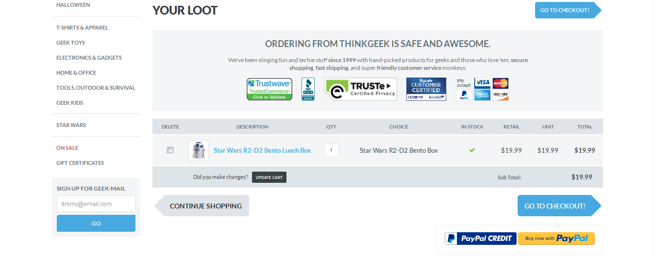 thinkgeek security cart