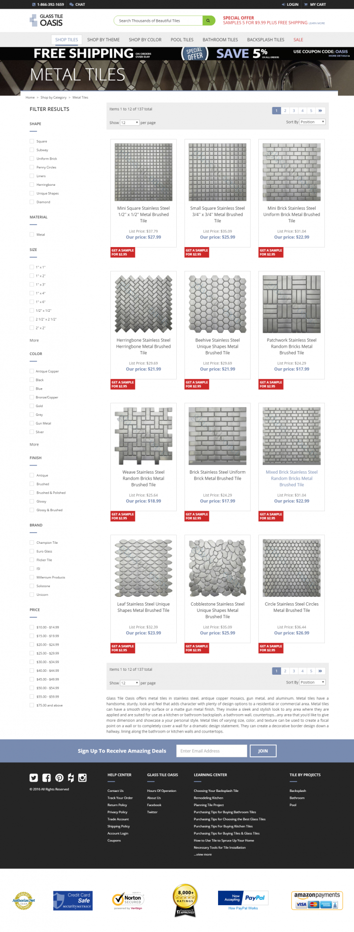 glass tile oasis category page