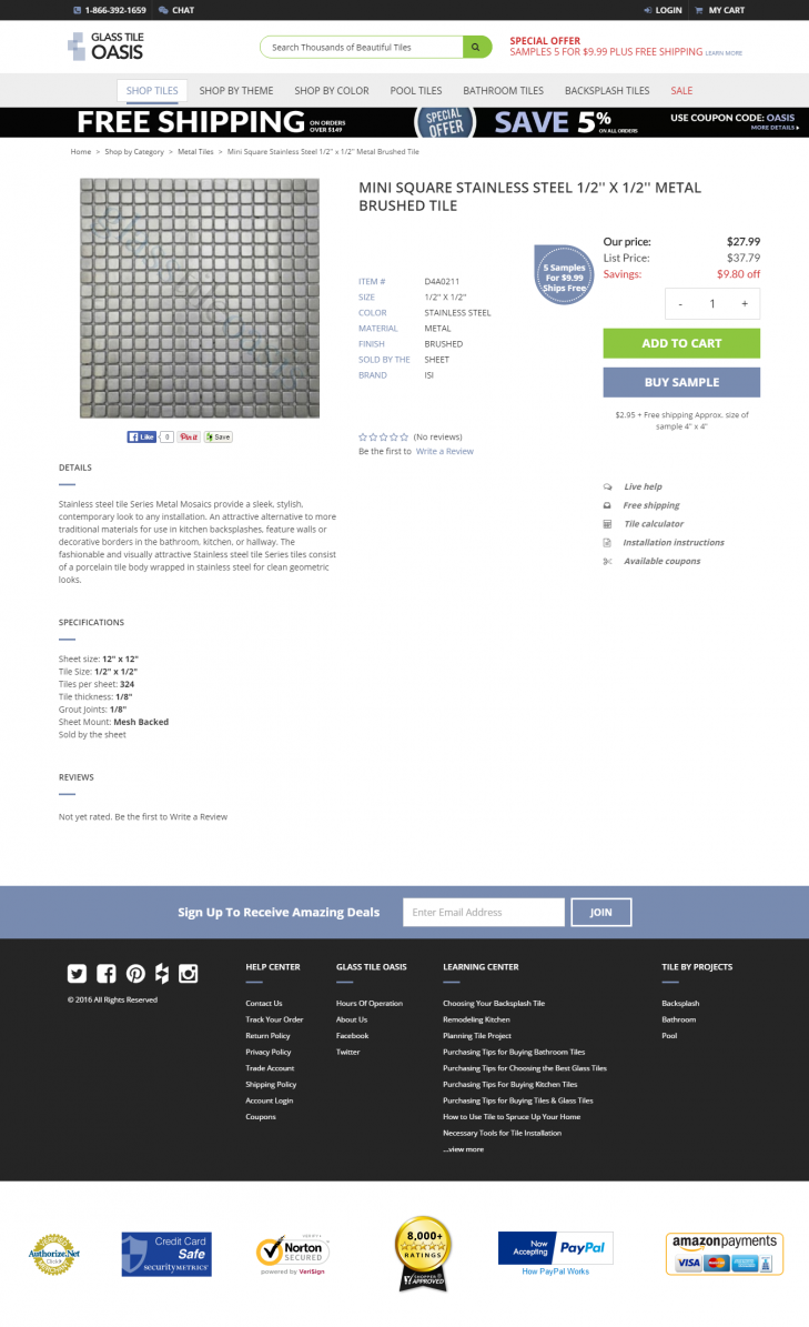 glass tile oasis product page