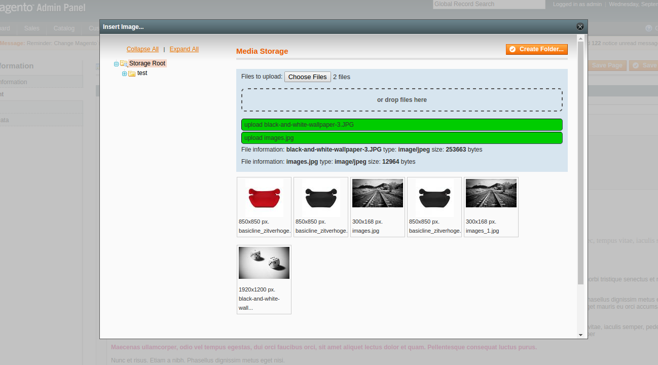 Magento HTML5 Uploader Media Storage success