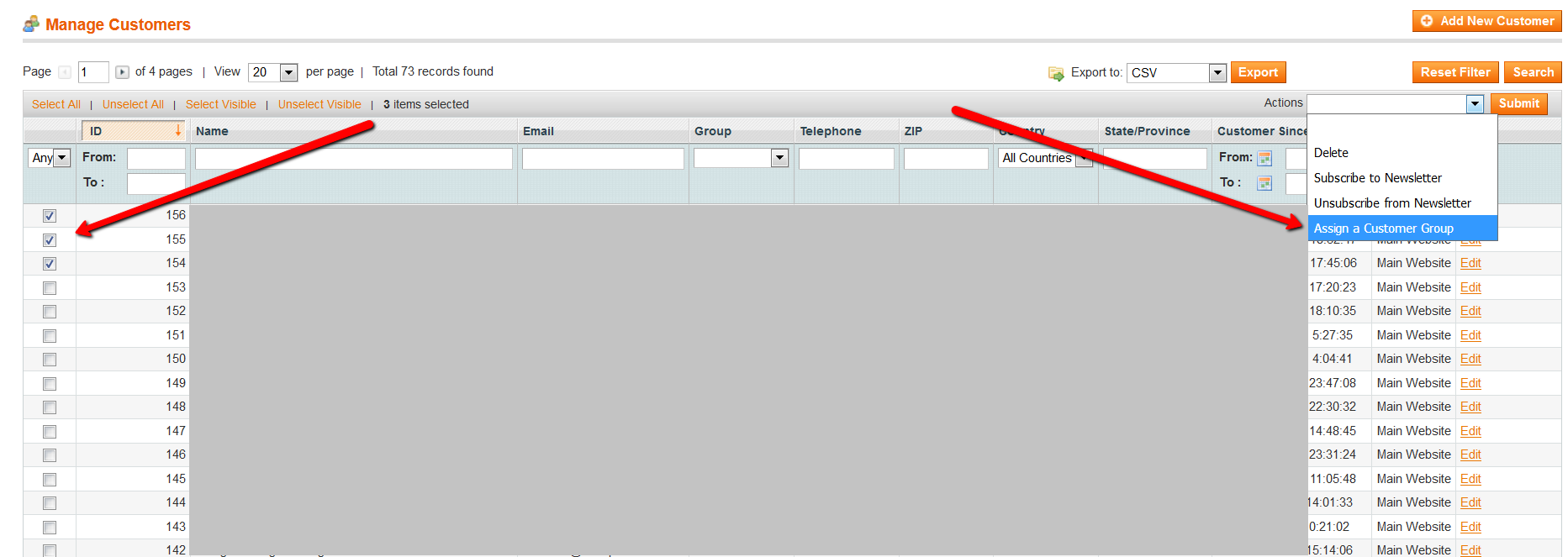 change customer group bulk