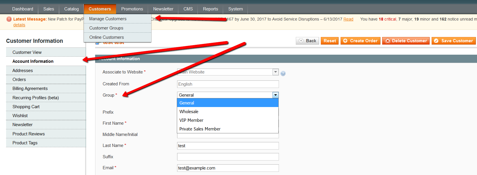 change customer group