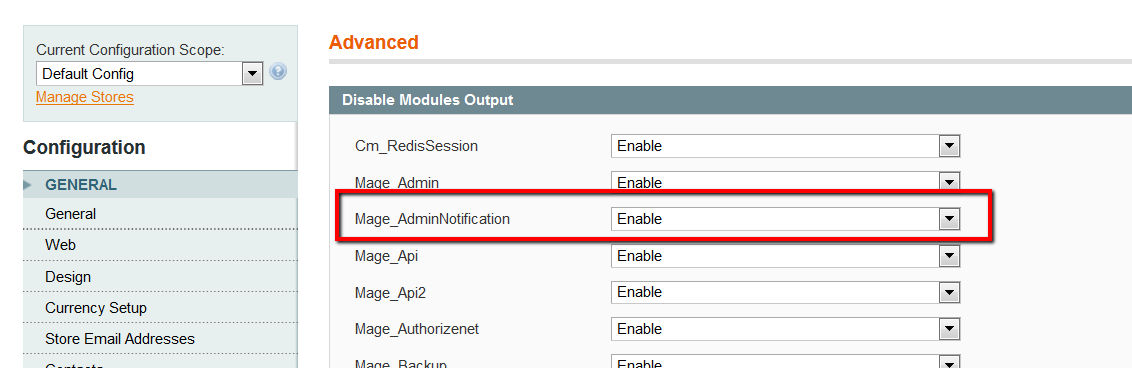 magento issues disable magento admin notification