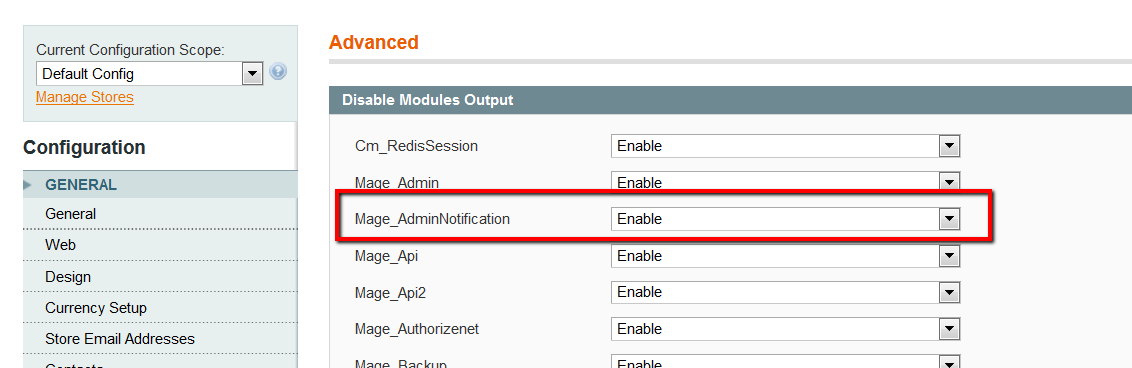 disable magento admin notification