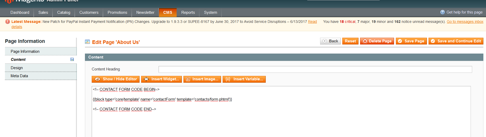 magento issues magento contact form