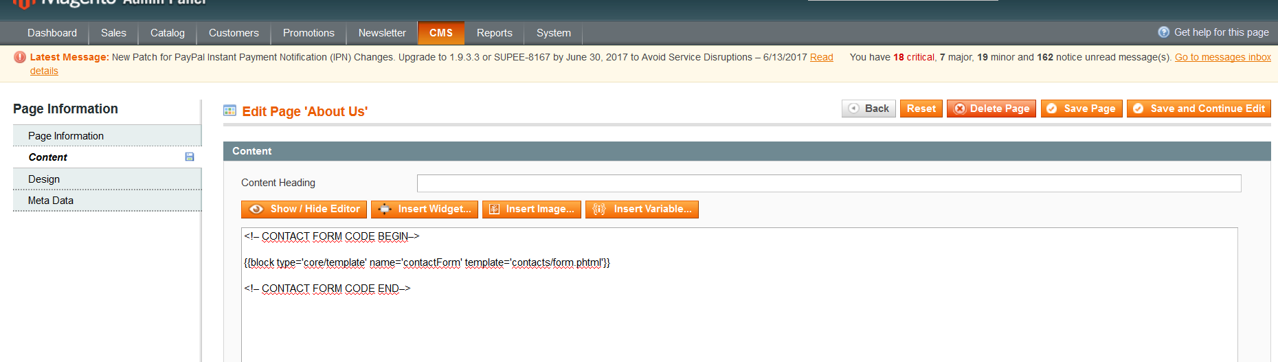 magento contact form