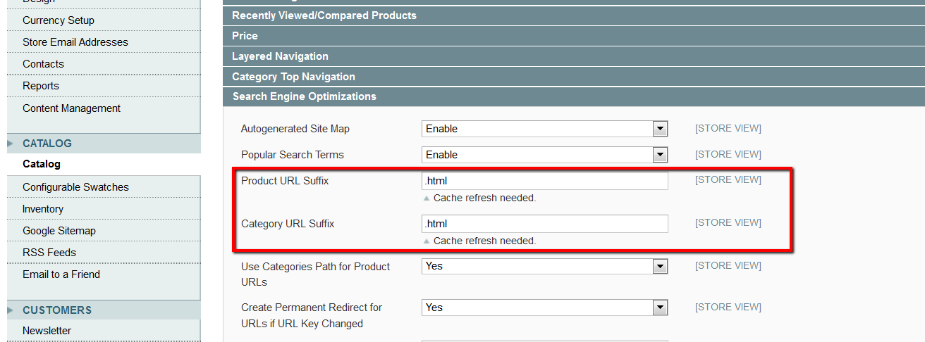 remove html from urls in magento